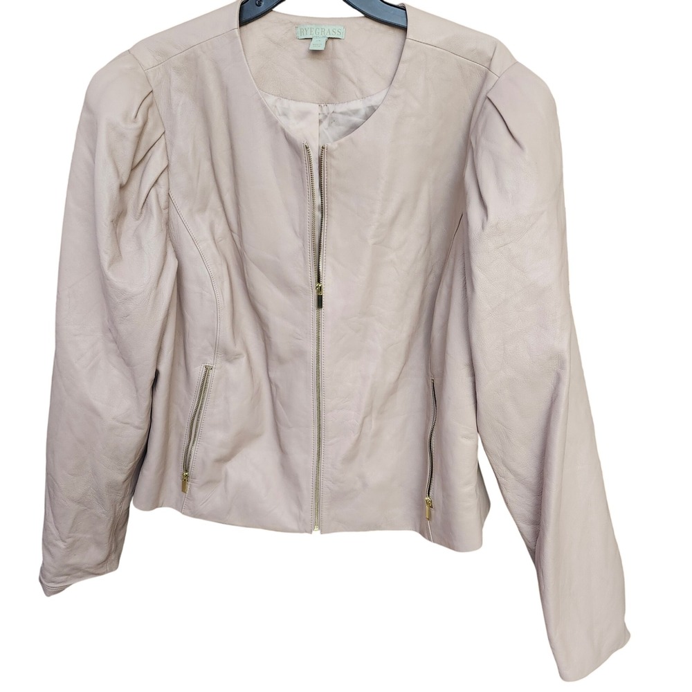 Ryegrass Blush Pink Genuine Leather Moto Puff‎ Shoulder Zip Jacket Womens 2X